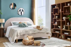 Store Miliboo Cama de 2 plazas 160 x 200 cm de tela beige CHARLINE