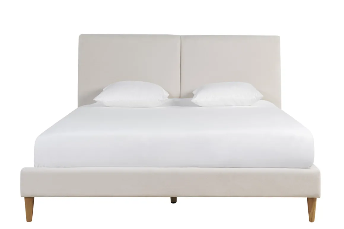 Store Miliboo Cama de 2 plazas 160 x 200 cm de tela beige y madera clara SALOME