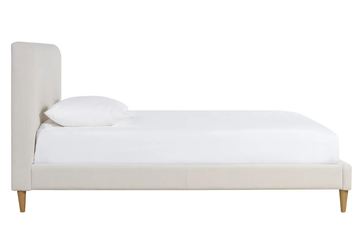 Store Miliboo Cama de 2 plazas 160 x 200 cm de tela beige y madera clara SALOME