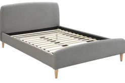Clearance Miliboo Cama tejido gris y madera 140 x 200 NIELS
