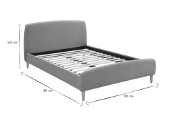 Clearance Miliboo Cama tejido gris y madera 140 x 200 NIELS