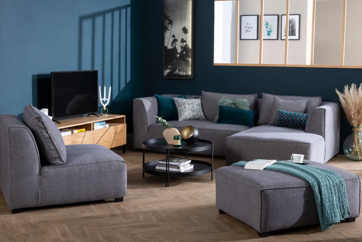 Shop Miliboo Chaise longue esquina izquierda gris antracita PLURIEL