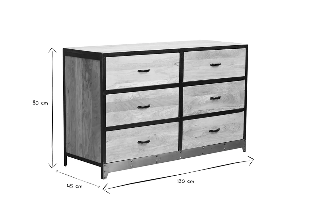 Outlet Miliboo Cómoda 6 cajones madera y metal INDUSTRIA