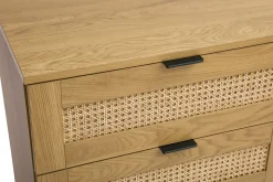 Fashion Miliboo Cómoda acabado en madera clara, rejilla de ratán y metal negro 3 cajones L120 cm MANILLE