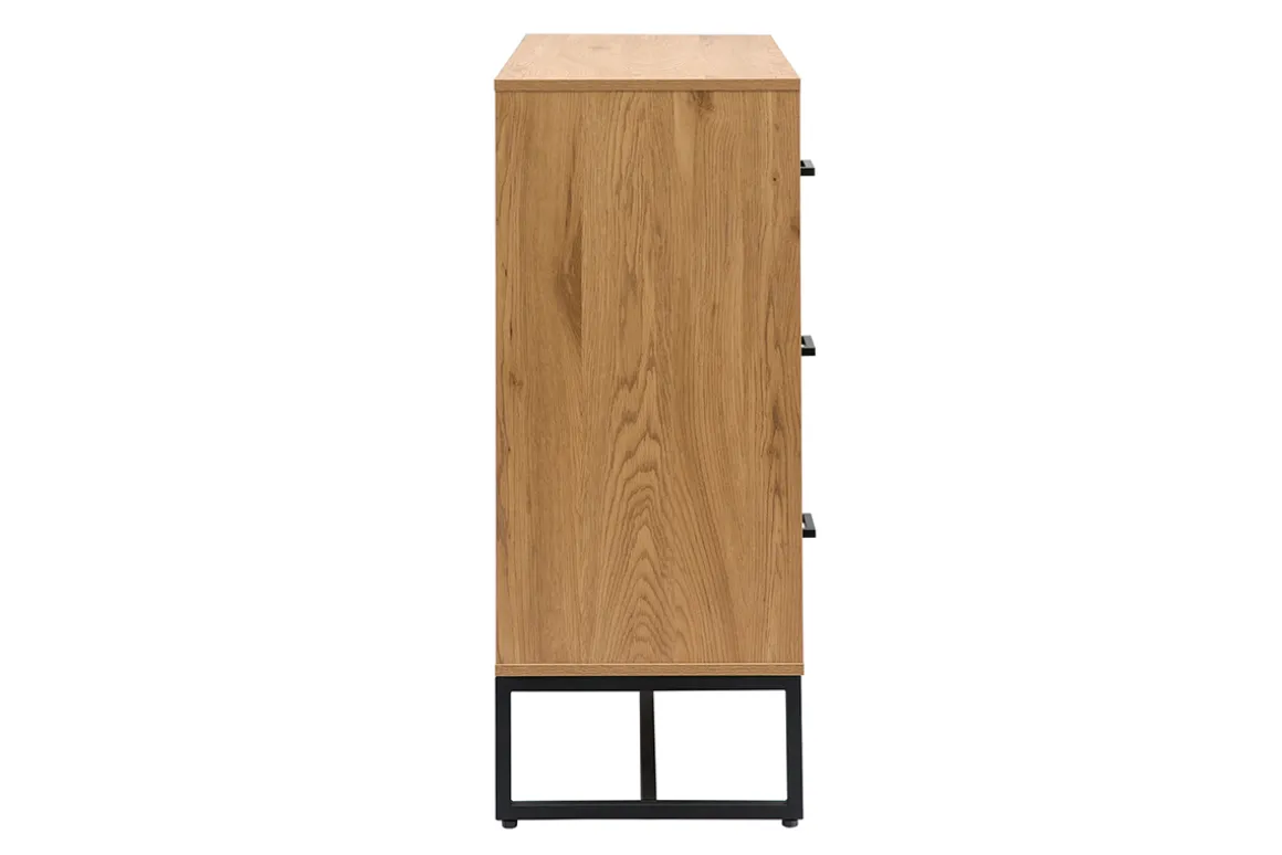 Outlet Miliboo Cómoda de 3 cajones con acabado de roble claro y metal negro 100 cm LOVATO