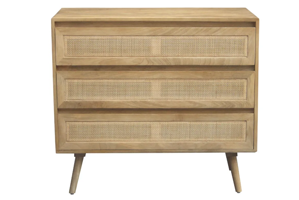 Cheap Miliboo Cómoda de madera maciza de mango y caña de ratán 3 cajones 90 cm ACANGE