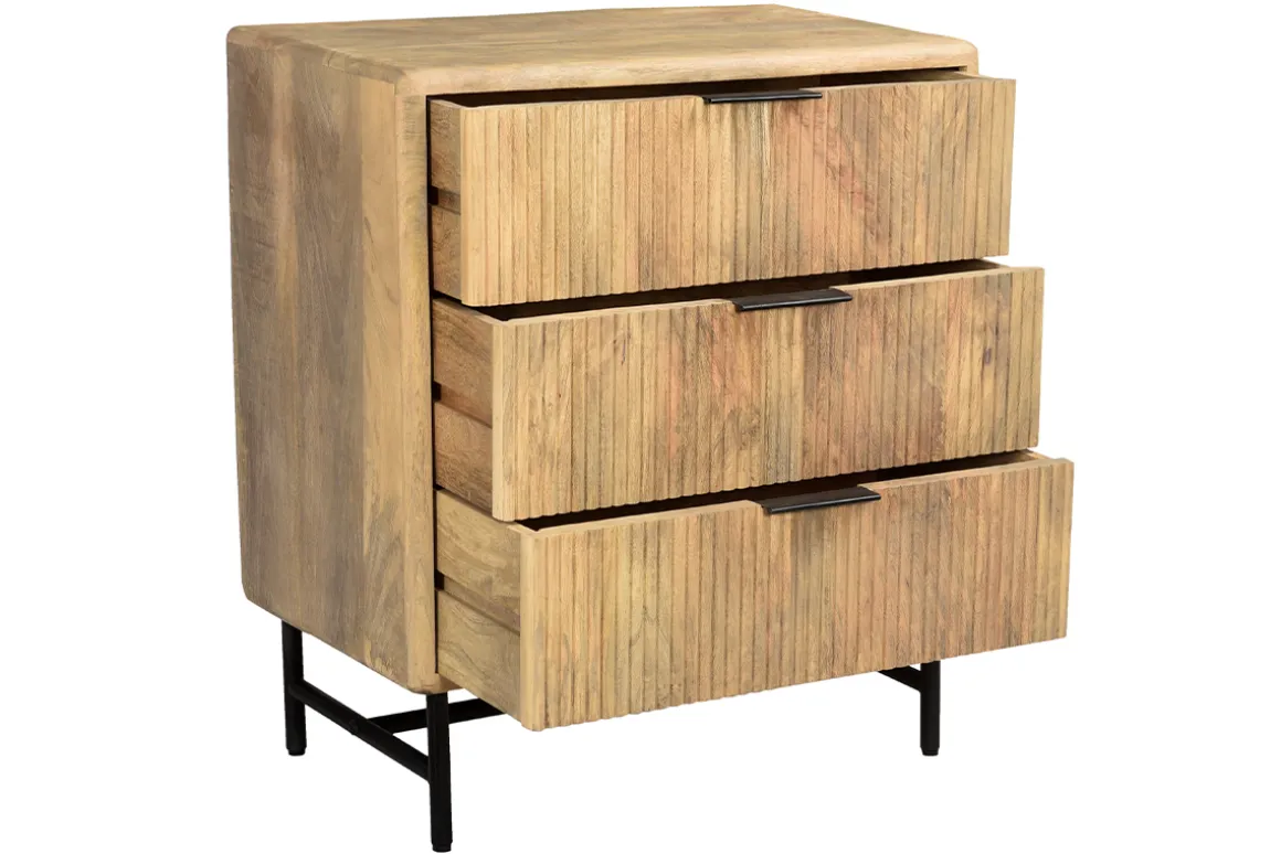 Fashion Miliboo Cómoda de madera maciza de mango y metal negro grabado con 3 cajones 70 cm MORISSON