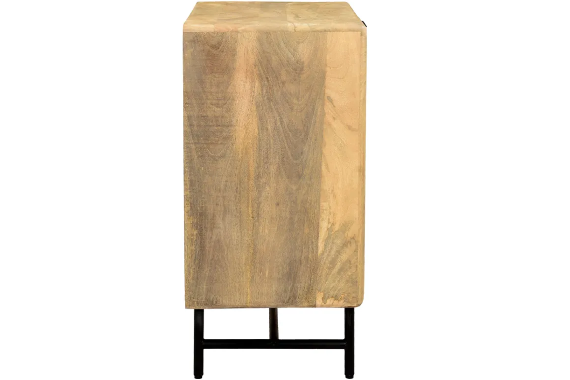 Fashion Miliboo Cómoda de madera maciza de mango y metal negro grabado con 3 cajones 70 cm MORISSON
