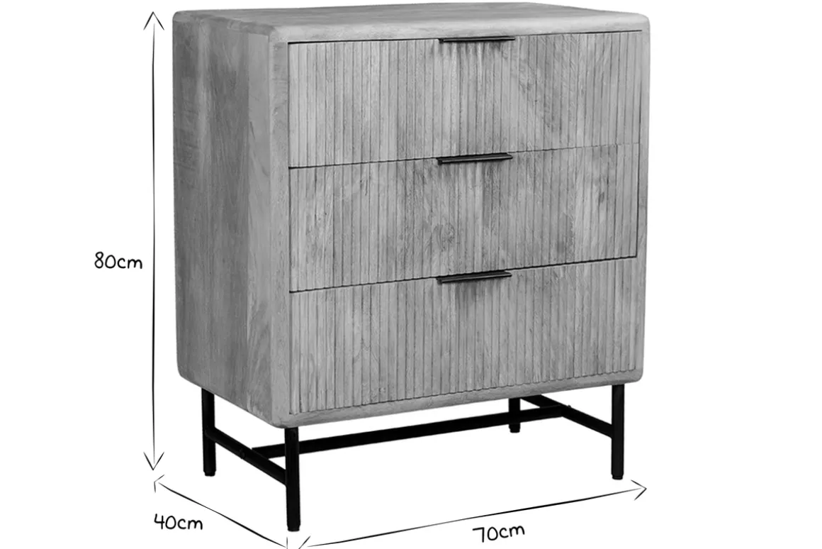 Fashion Miliboo Cómoda de madera maciza de mango y metal negro grabado con 3 cajones 70 cm MORISSON