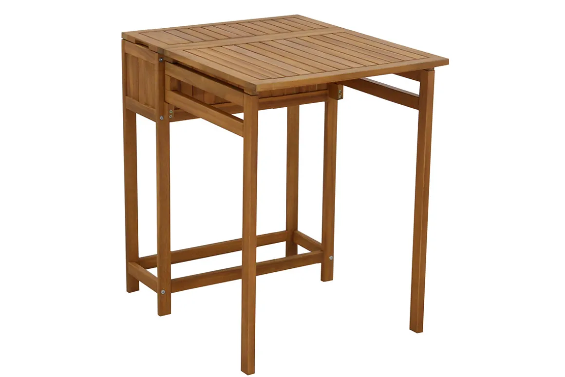 Hot Miliboo Conjunto de 2 sillas plegables y 1 mesa de balcón abatible con almacenaje de madera maciza PRADO