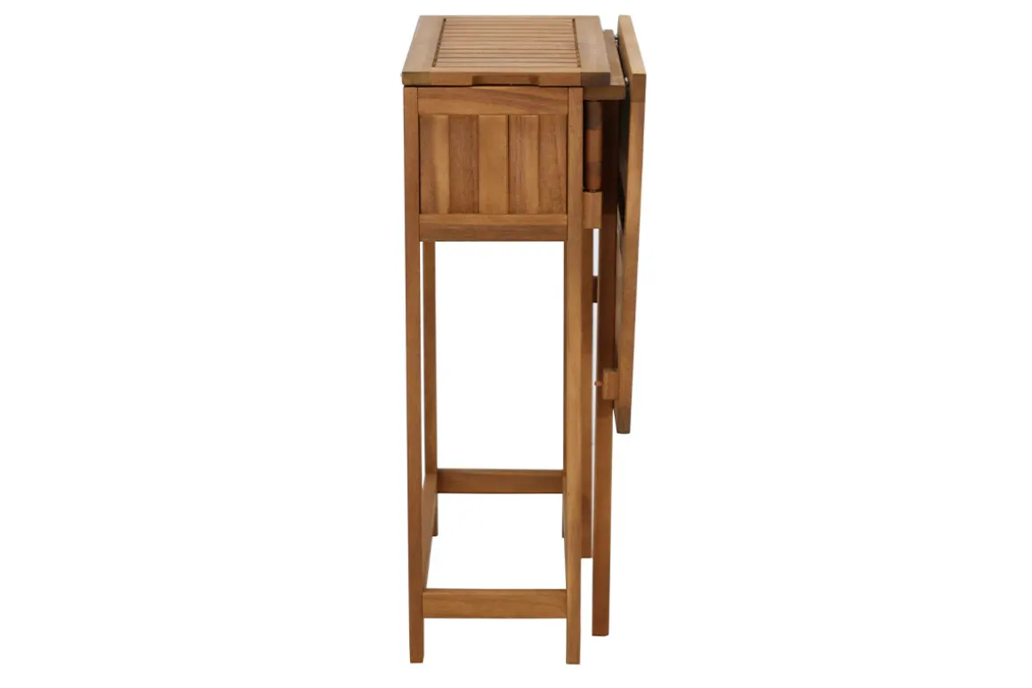 Hot Miliboo Conjunto de 2 sillas plegables y 1 mesa de balcón abatible con almacenaje de madera maciza PRADO