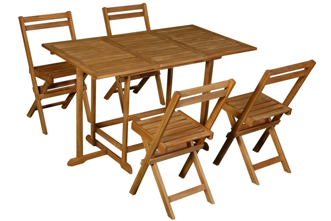 Flash Sale Miliboo Conjunto de mesa extensible con almacenaje y 4 sillas plegables de madera maciza CARMEN