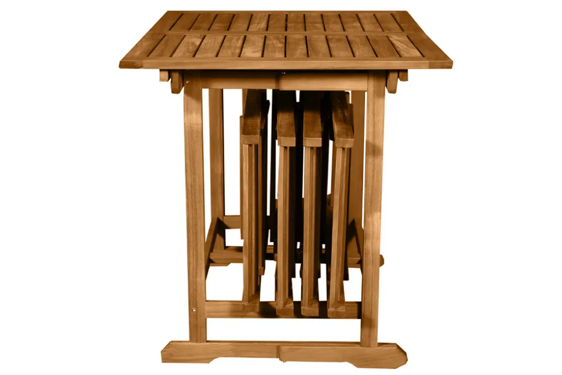 Flash Sale Miliboo Conjunto de mesa extensible con almacenaje y 4 sillas plegables de madera maciza CARMEN