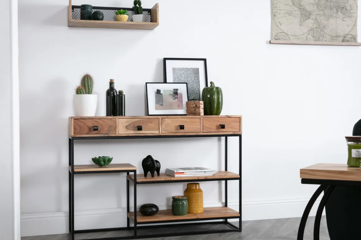 Best Miliboo Consola 4 cajones en cacia y metal negro L115 cm GRENELLE