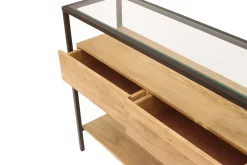 Store Miliboo Consola de madera maciza de mango y tablero de cristal con 2 cajones 100 cm SITA