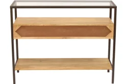 Store Miliboo Consola de madera maciza de mango y tablero de cristal con 2 cajones 100 cm SITA