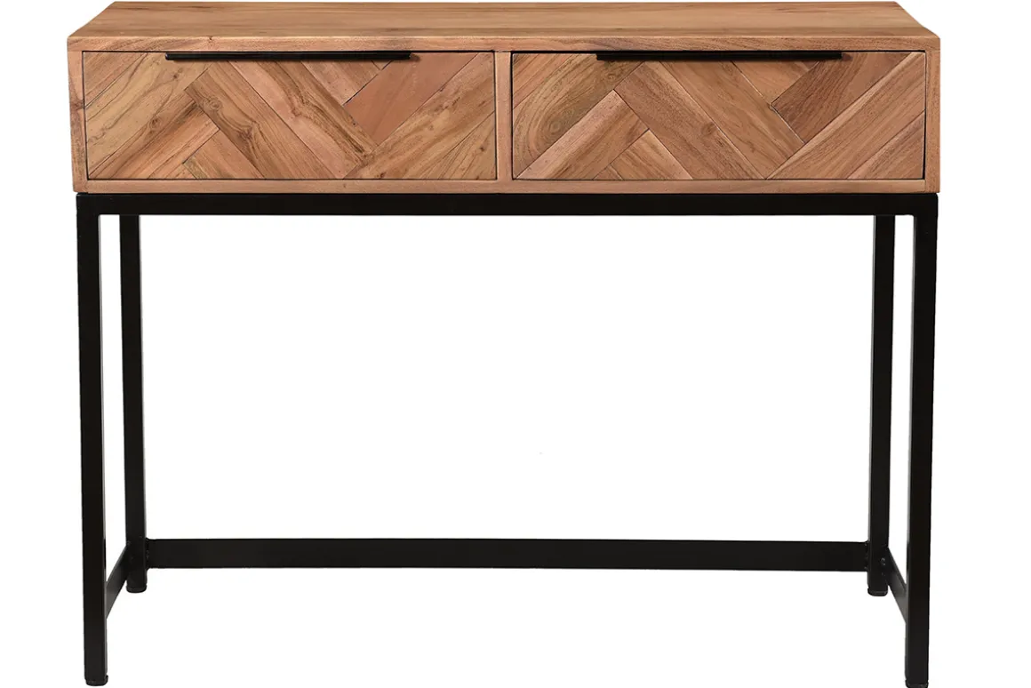 Fashion Miliboo Consola en acacia y metal negro 2 cajones L100 cm STICK