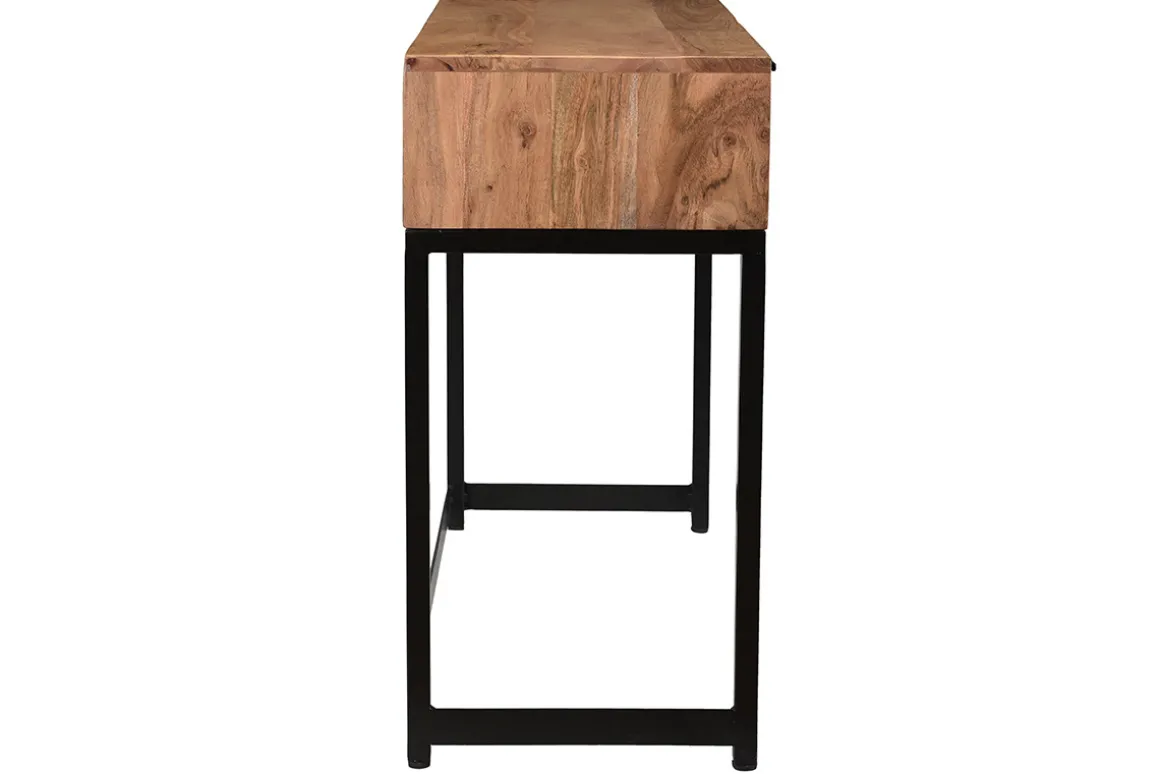 Fashion Miliboo Consola en acacia y metal negro 2 cajones L100 cm STICK