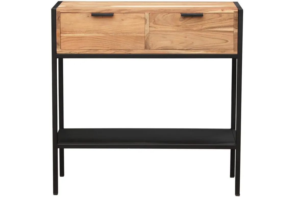 Shop Miliboo Consola en acacia y metal negro 2 cajones ARTHUS