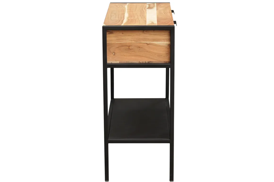 Shop Miliboo Consola en acacia y metal negro 2 cajones ARTHUS