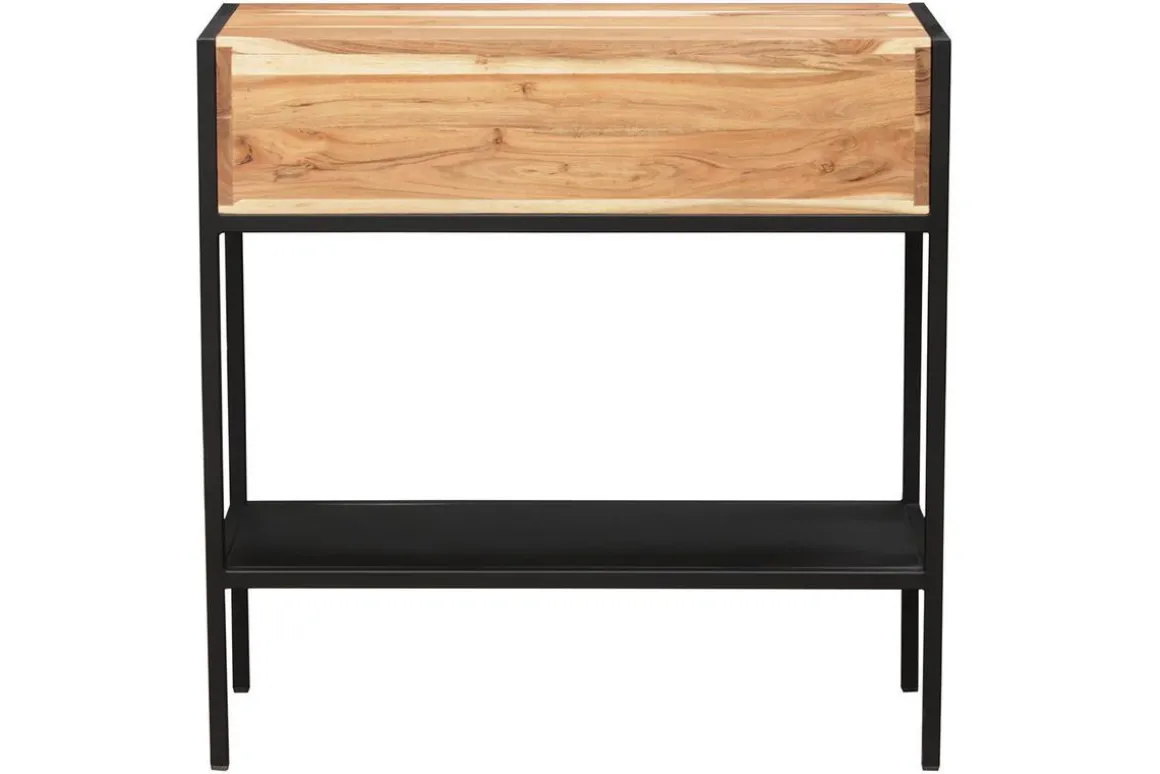 Shop Miliboo Consola en acacia y metal negro 2 cajones ARTHUS