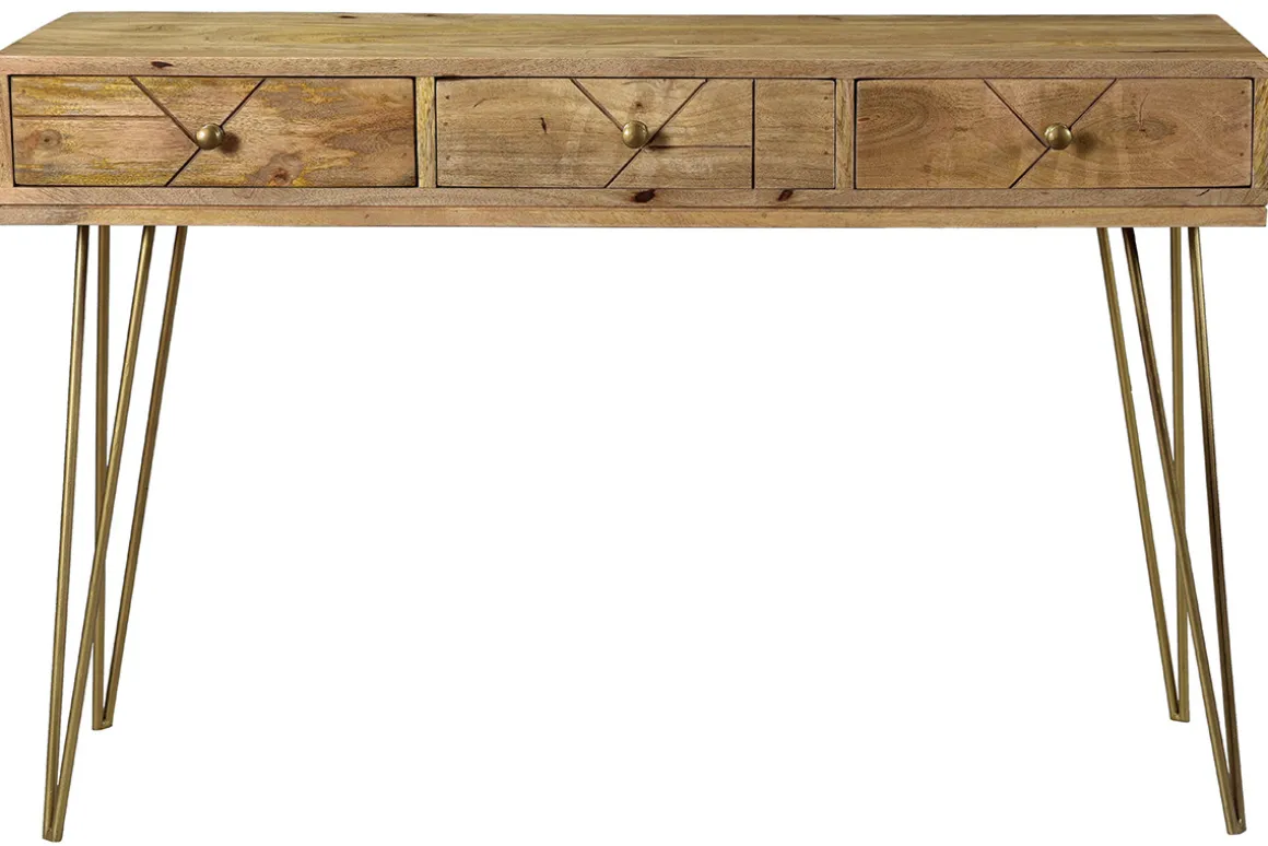 Fashion Miliboo Consola en mango y metal dorado L120 cm LINIUM