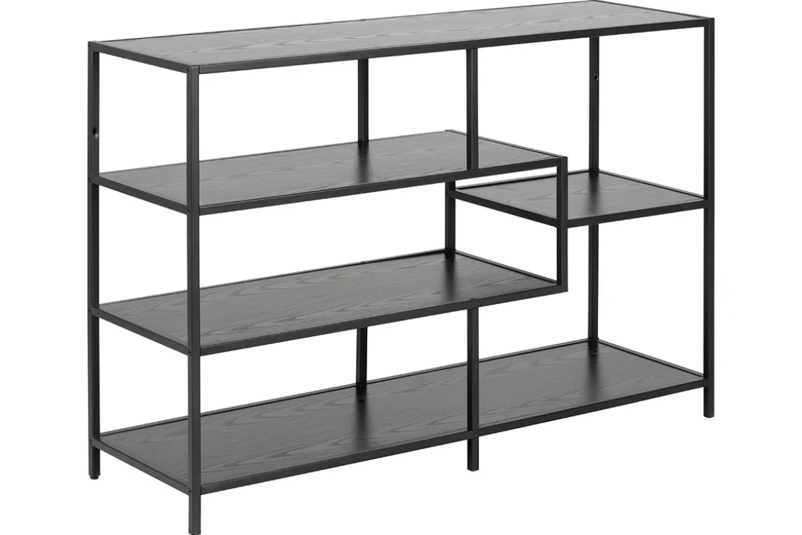 Fashion Miliboo Consola industrial metal negro y madera negra L114 cm TRESCA