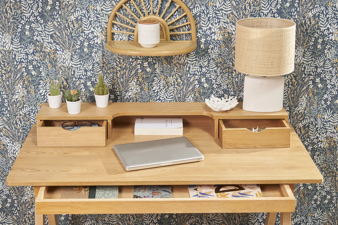 Best Sale Miliboo Escritorio con almacenaje de madera clara 120 cm PULITO