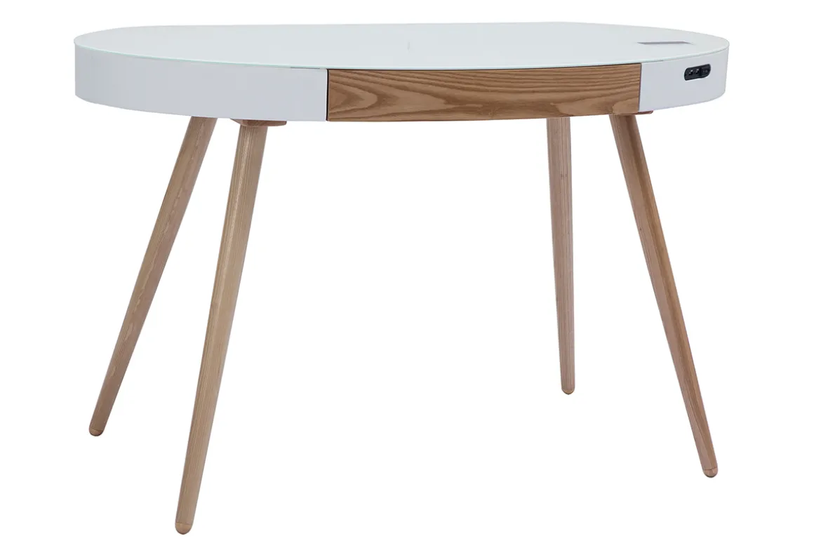 Online Miliboo Escritorio conectado multimedia - Vidrio blanco y madera clara HANDY