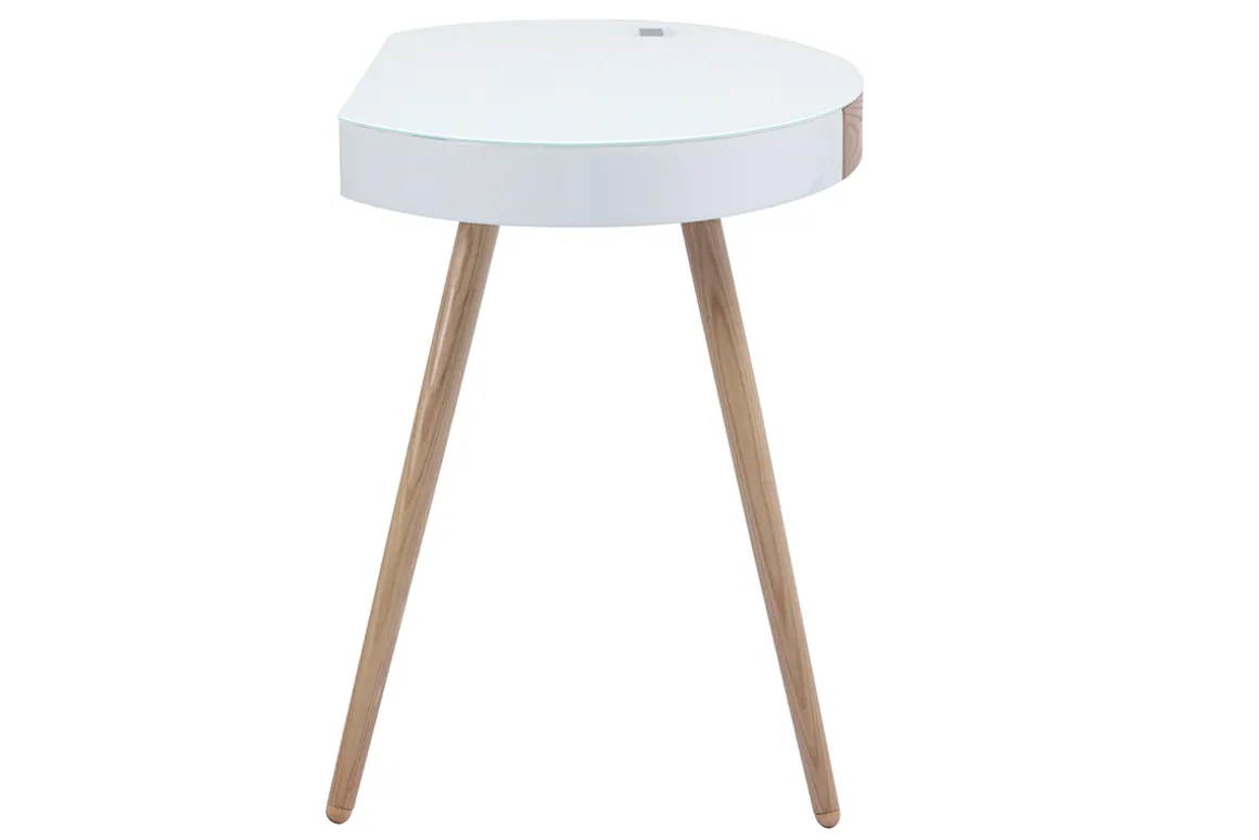 Online Miliboo Escritorio conectado multimedia - Vidrio blanco y madera clara HANDY