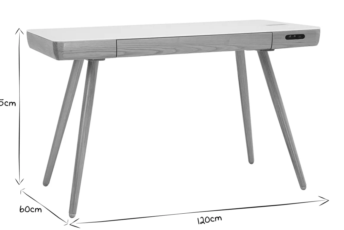Cheap Miliboo Escritorio conectado multimedia - Cristal blanco y madera CLEVER