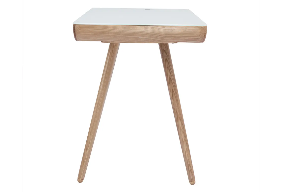Cheap Miliboo Escritorio conectado multimedia - Cristal blanco y madera CLEVER