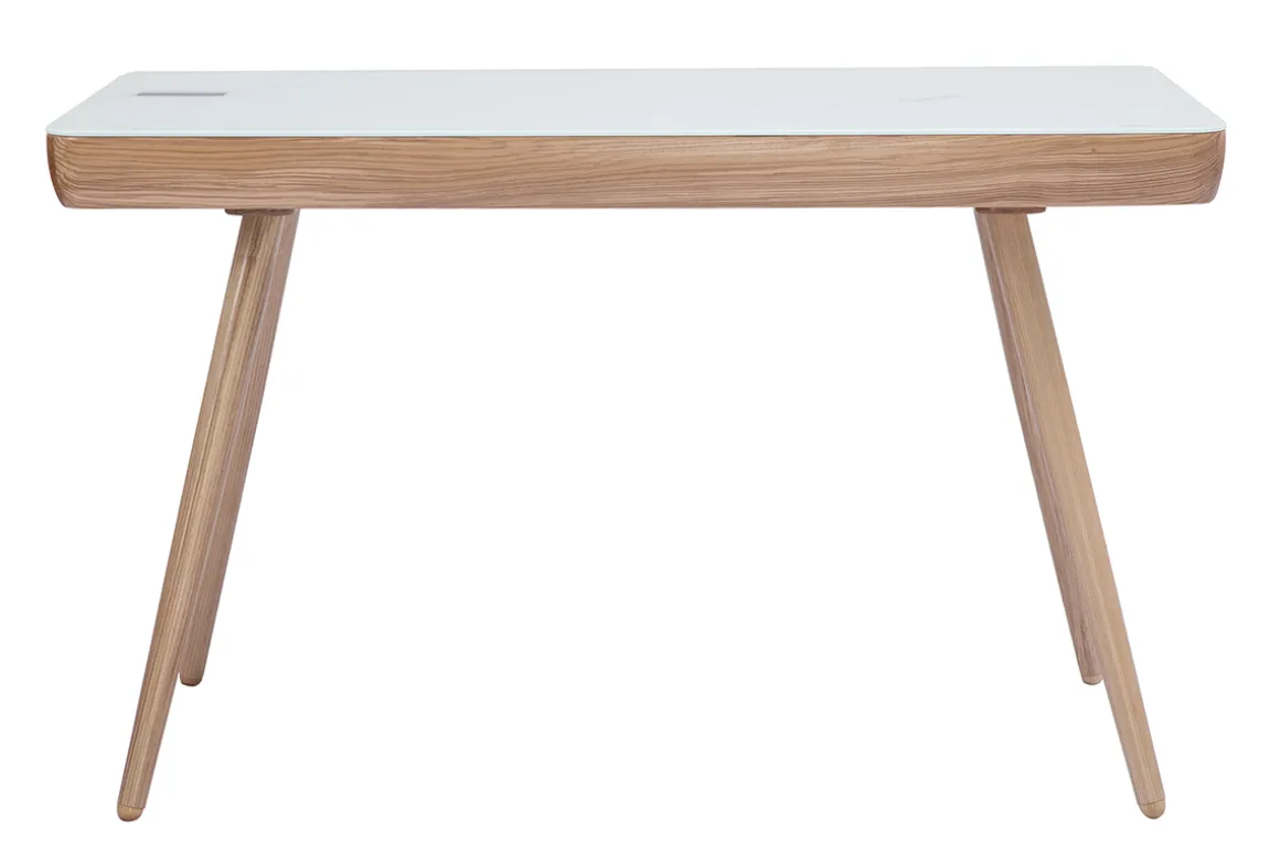 Cheap Miliboo Escritorio conectado multimedia - Cristal blanco y madera CLEVER