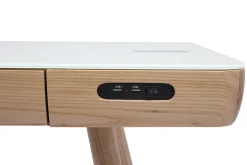 Cheap Miliboo Escritorio conectado multimedia - Cristal blanco y madera CLEVER