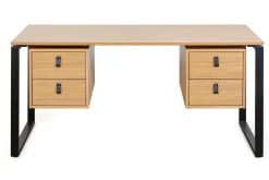Store Miliboo Escritorio de contrachapado de roble y metal negro con 2 compartimentos 160 cm OPAL