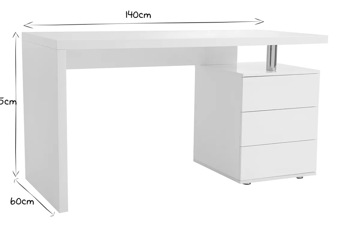 Flash Sale Miliboo Escritorio de diseño 3 cajones lacado blanco CALIX