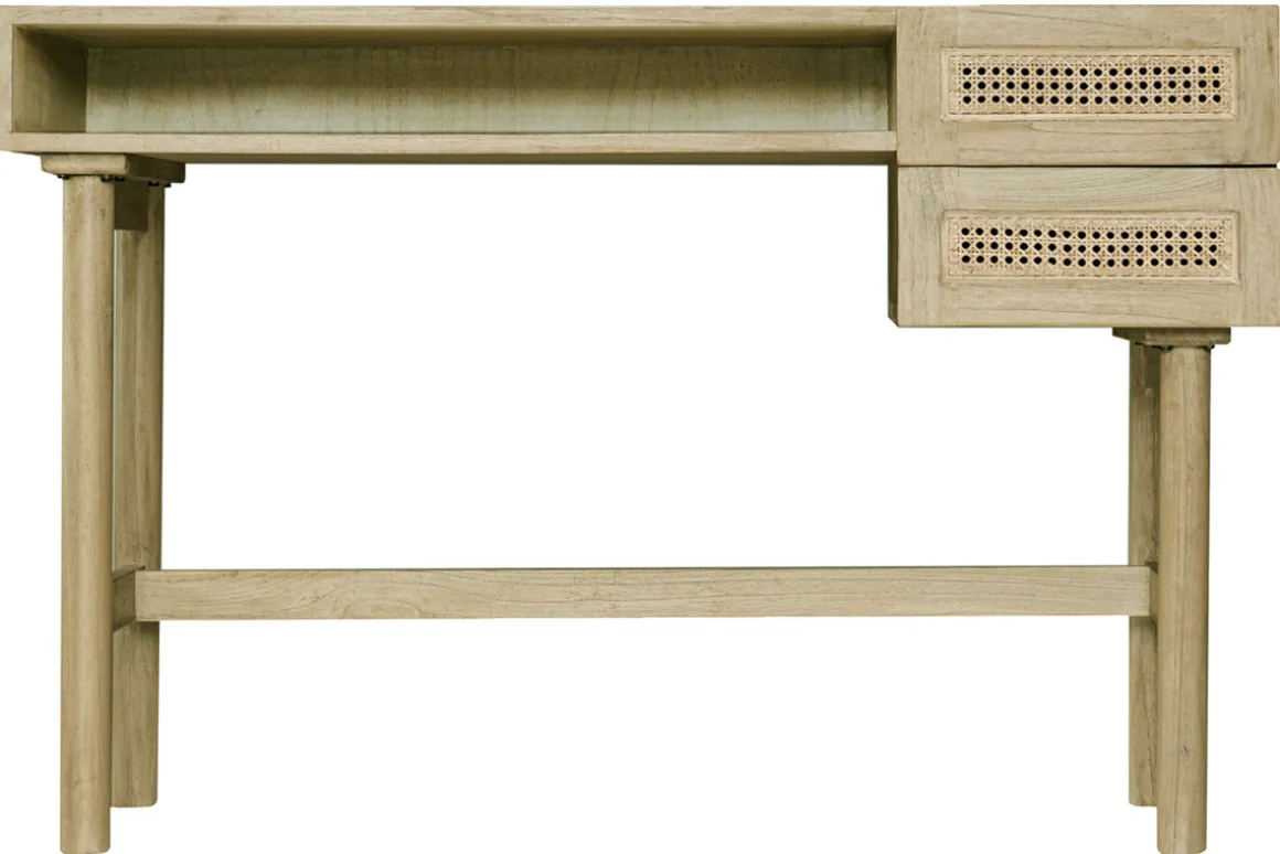 Hot Miliboo Escritorio de madera clara con cajonera de caña de ratán 120 cm GALINA
