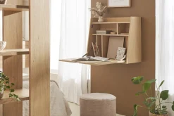 Discount Miliboo Escritorio de pared vintage de roble con cajonera 78 cm GABIN