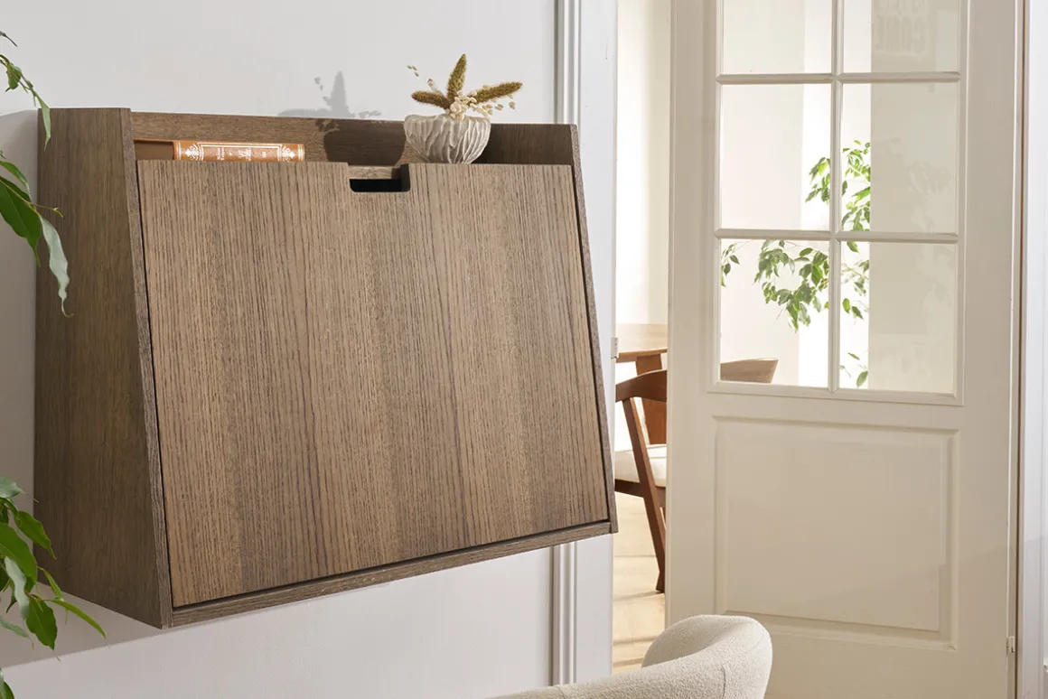 Cheap Miliboo Escritorio de pared vintage con cajonera de madera oscura 78 cm GABIN