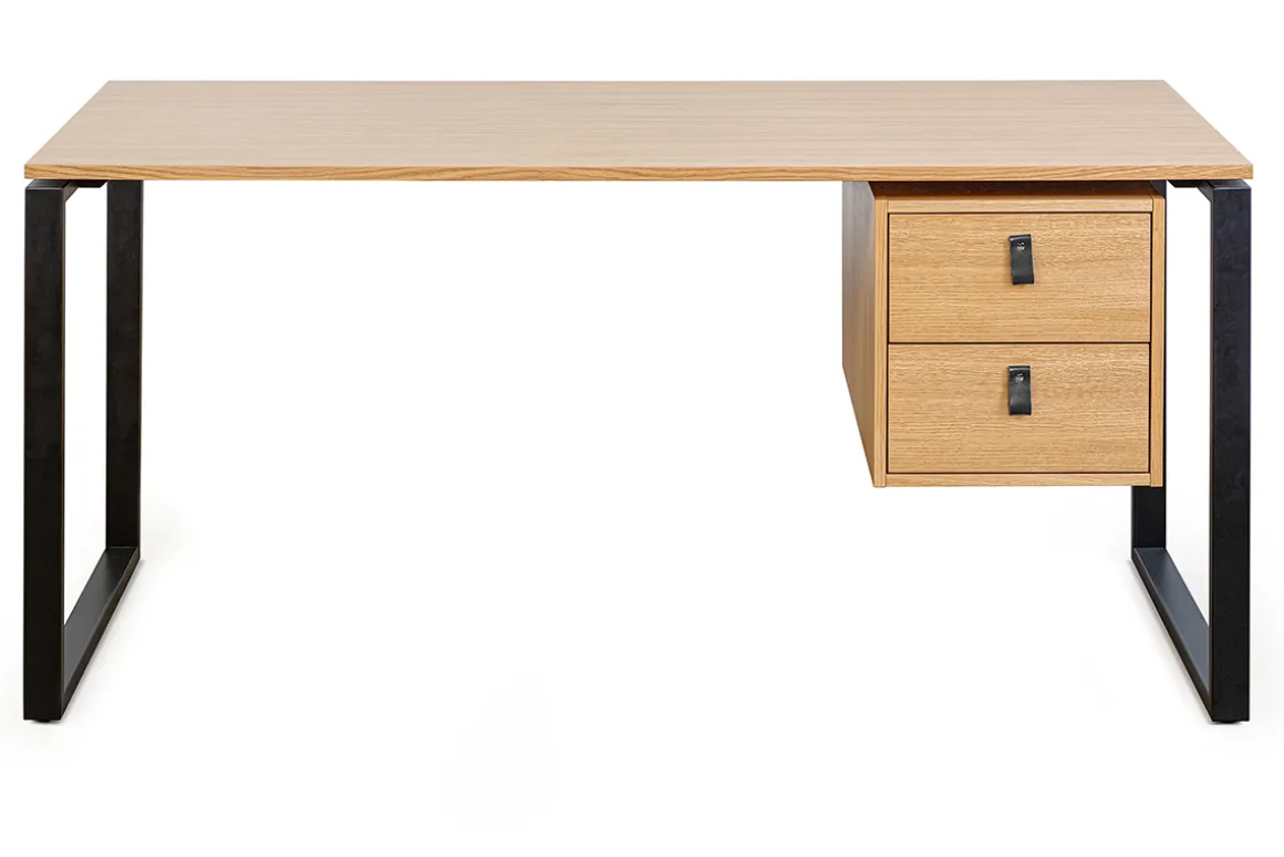 Best Miliboo Escritorio de roble de 160 cm con patas de metal negro con un compartimento OPAL