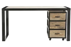 Online Miliboo Escritorio industrial con cajonera móvil en mango macizo L156 cm INDUSTRIA