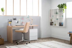 Outlet Miliboo Escritorio moderno en roble claro y blanco CALIX