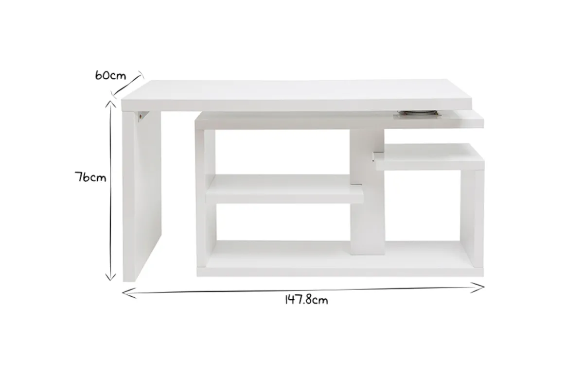 Best Miliboo Escritorio moderno pivotante lacado blanco brillante L147-217 cm HALTON