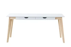 Best Sale Miliboo Escritorio nórdico con cajones madera y blanco L160 LEENA