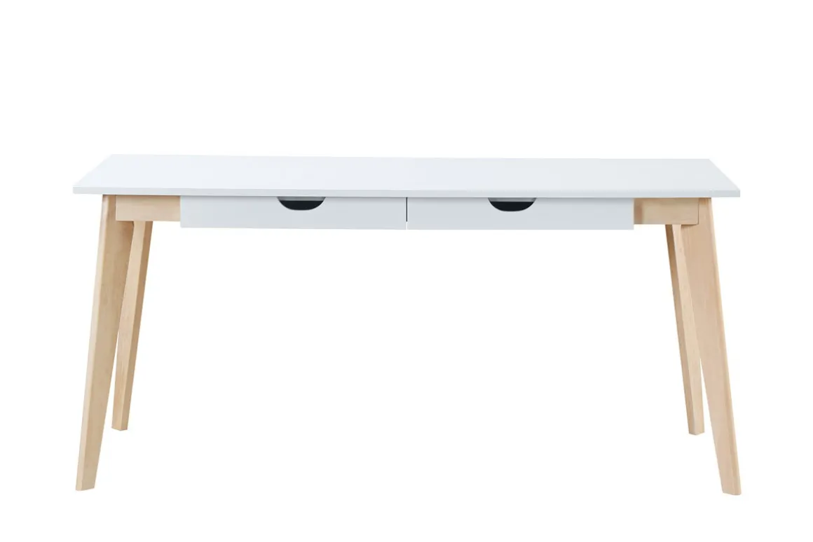 Best Sale Miliboo Escritorio nórdico con cajones madera y blanco L160 LEENA