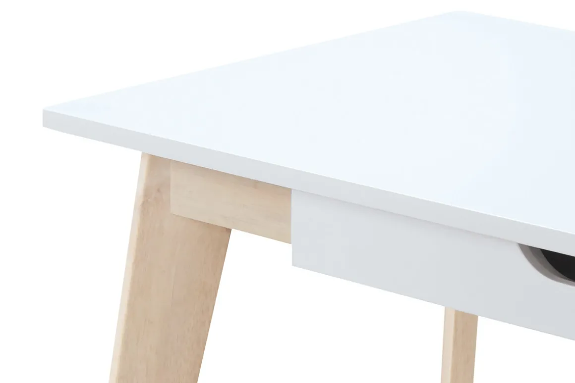 Best Sale Miliboo Escritorio nórdico con cajones madera y blanco L160 LEENA