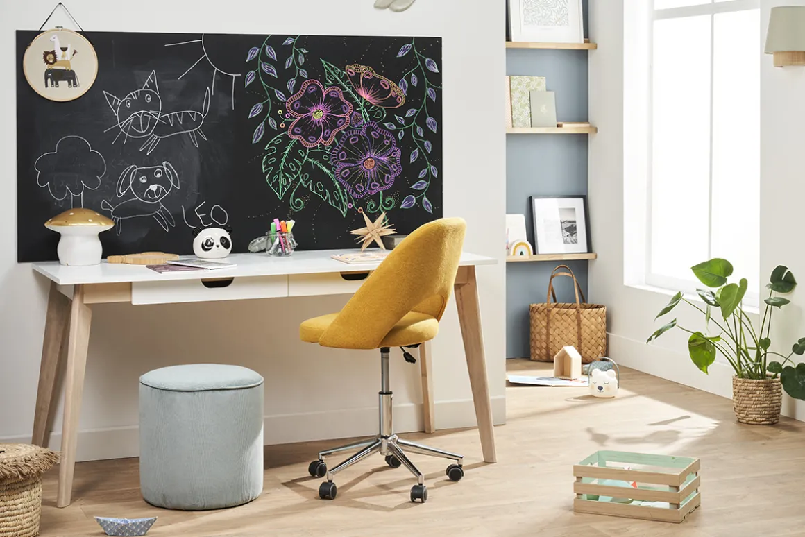 Best Sale Miliboo Escritorio nórdico con cajones madera y blanco L160 LEENA