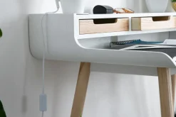 Hot Miliboo Escritorio nórdico madera blanca con almacenaje OPUS