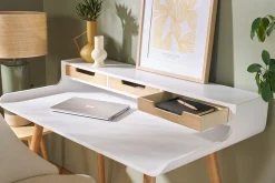 Hot Miliboo Escritorio nórdico madera blanca con almacenaje OPUS