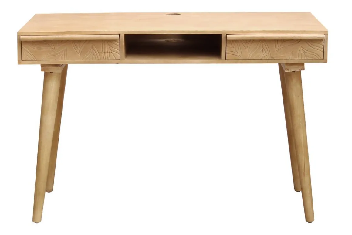 Discount Miliboo Escritorio étnico de madera maciza de mango tallada con 2 cajones KAFFIR